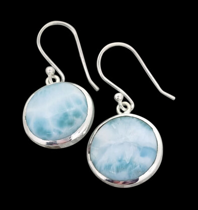 Larimar Round Shape ( 12mm )  Earring In 925 Sterling Silver.