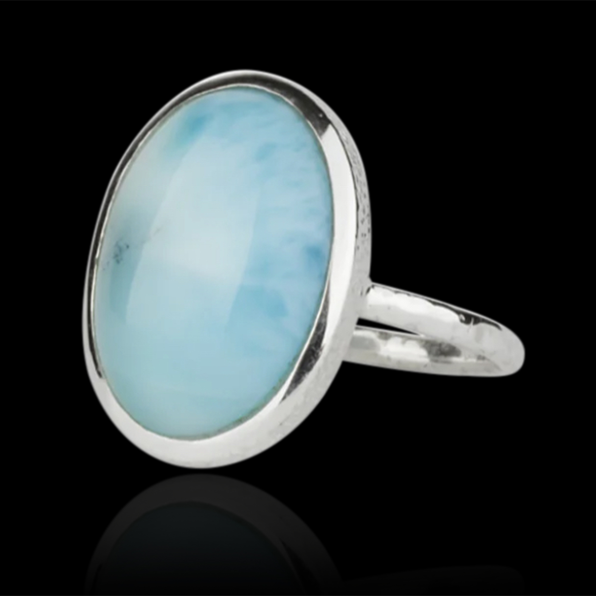 Larimar Oval Shape Ring in 925 Sterling Silver.