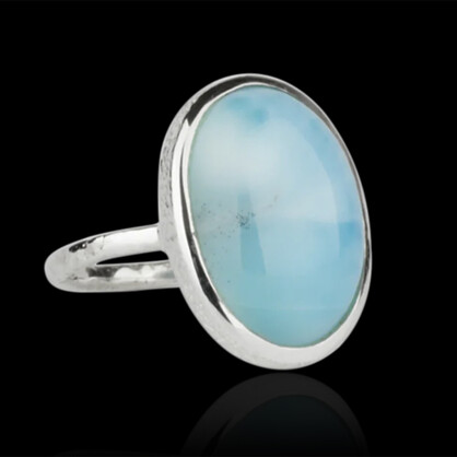 Larimar Oval Shape Ring in 925 Sterling Silver.