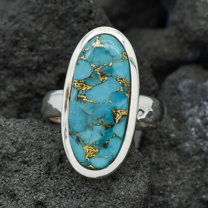 Copper Turquoise Oval Shape Ring In 925 Sterling Silver...
