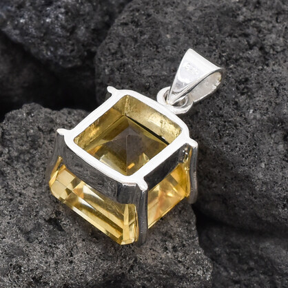 Citrine Gemstone Square Shape Pendant in 925 Sterling Silver.
