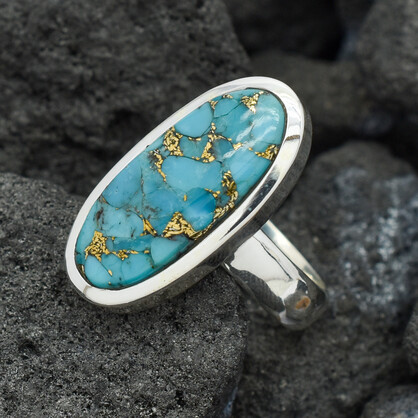 Copper Turquoise Oval Shape Ring In 925 Sterling Silver...