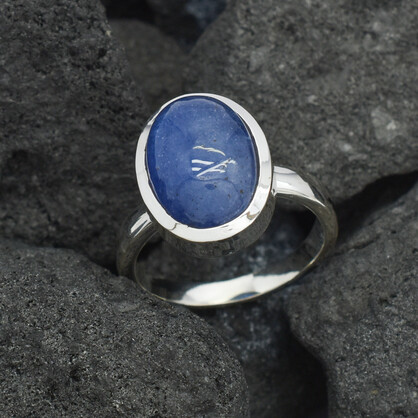 Tanzanite Oval Shape Ring with Solid Band in Sterling Silver
