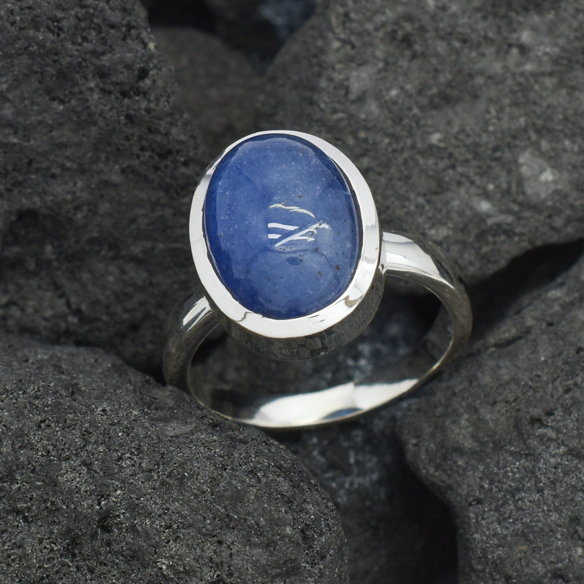 Tanzanite Oval Shape Ring with Solid Band in Sterling Silver