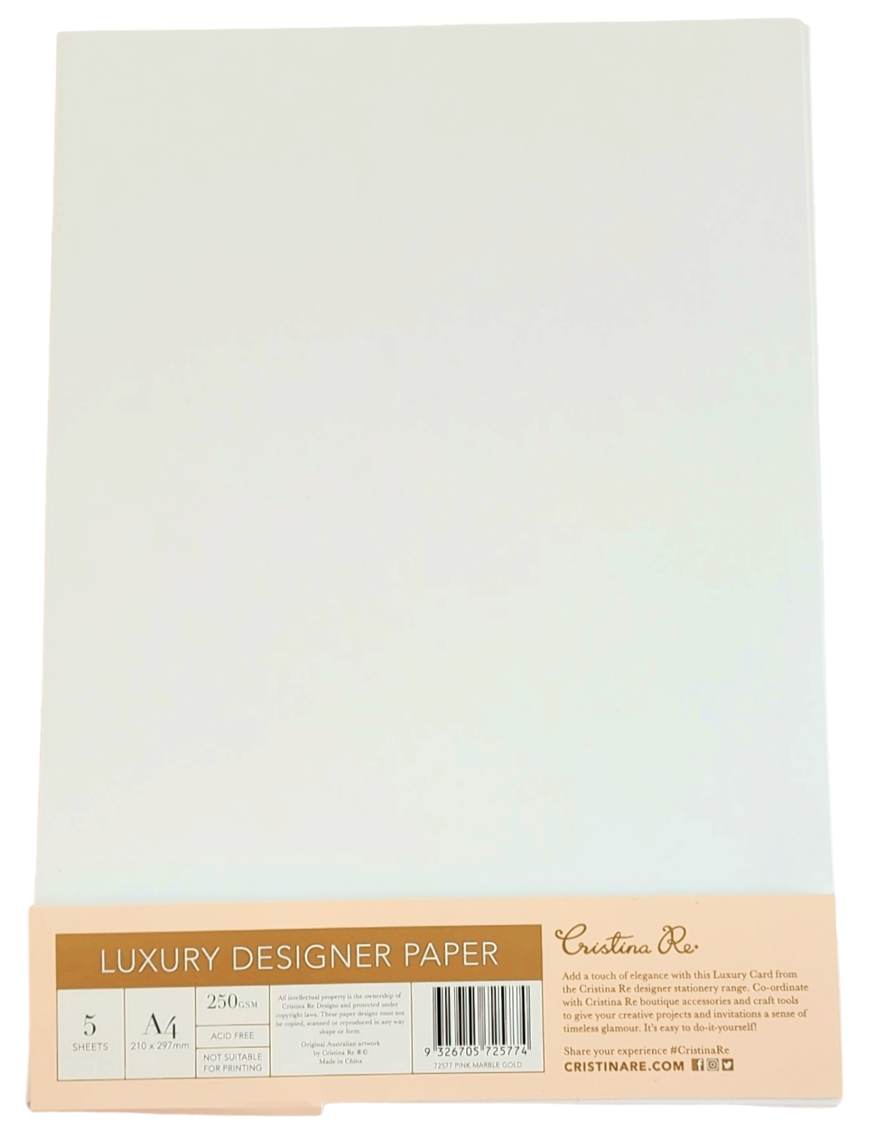 Cristina Re - A4 Paper - Pink Marble Gold (5 Pack)