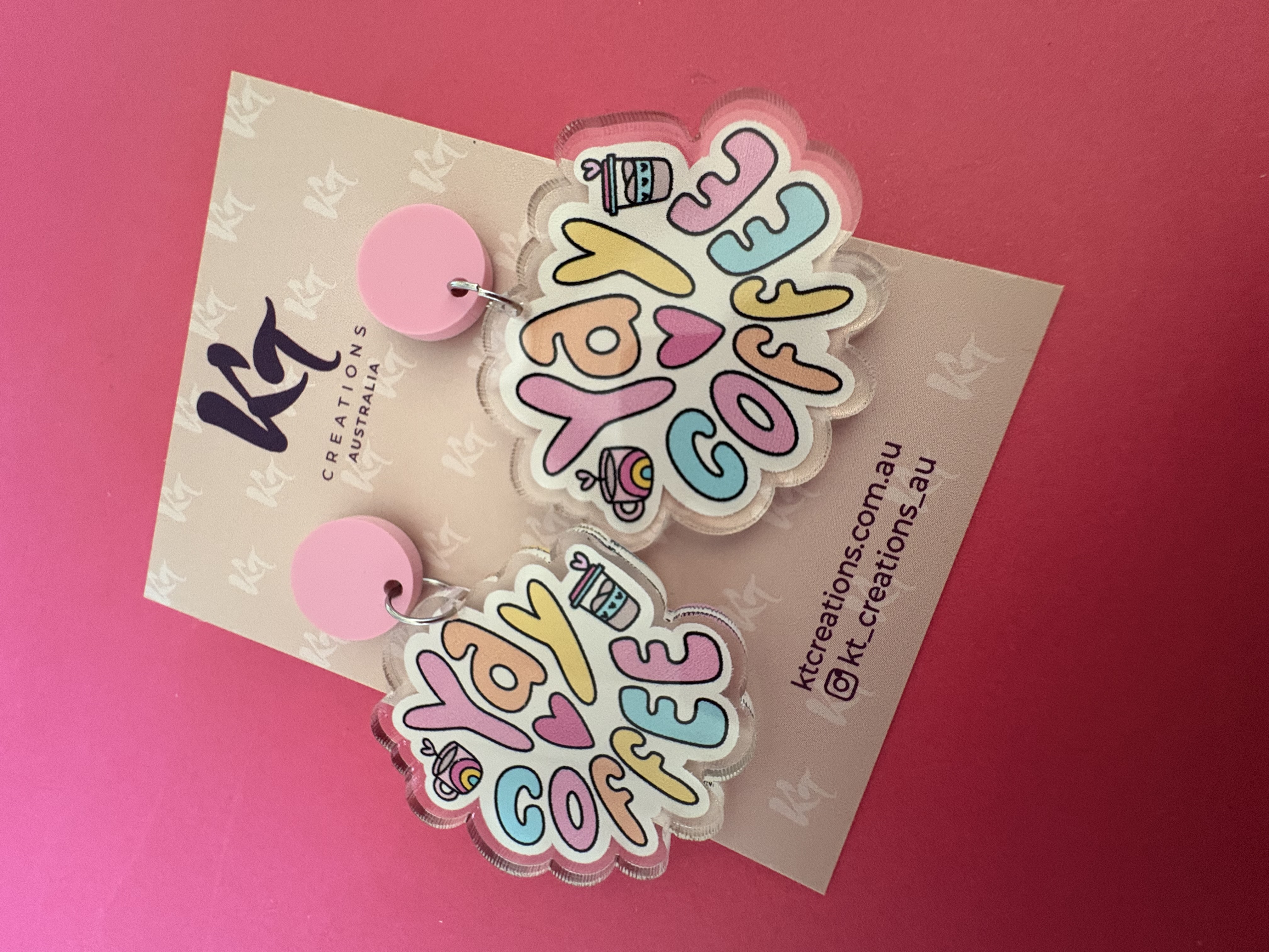 Yay coffee - teacher dangle earrings printed on clear acrylic - food earrings
