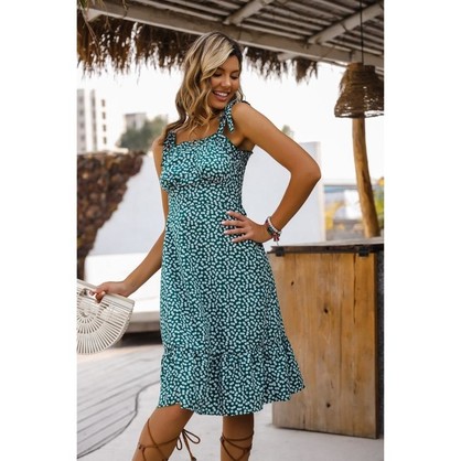 LH695 DARK GREEN TIE UP STRAP MIDI DRESS XS-LRG
