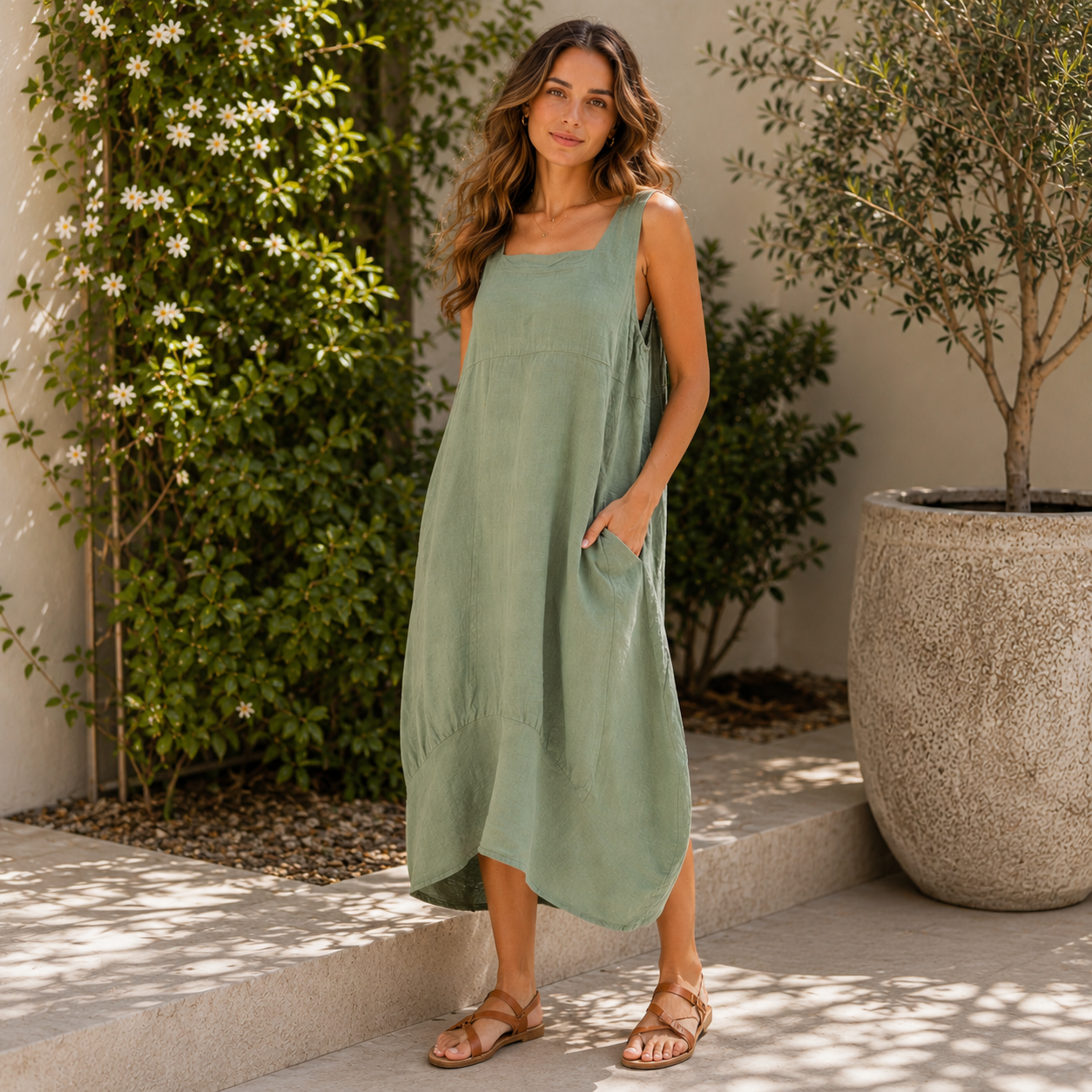 6381  ITALIAN LINEN DRESS- 3 COLOURS