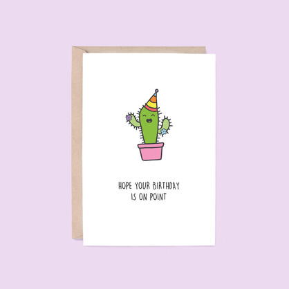 Birthday On Point Card | Cactus (Plant, Kids, Funny, Pun)