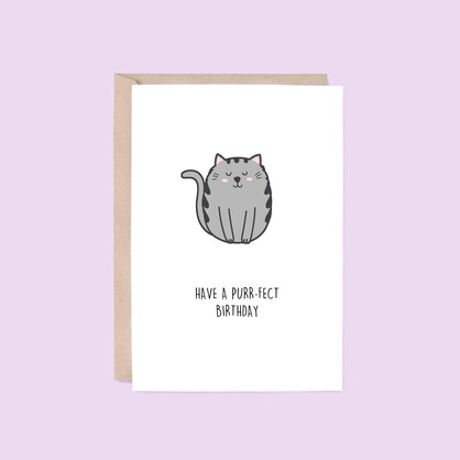 Purr-fect Birthday Card | Cat (Animal, Kids, Funny, Pun)