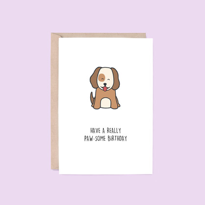 Paw-some Birthday Card | Dog (Animal, Kids, Funny, Pun)