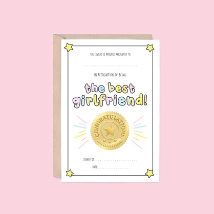 Best Girlfriend Card | Award (Valentine's Day, Anniversary)