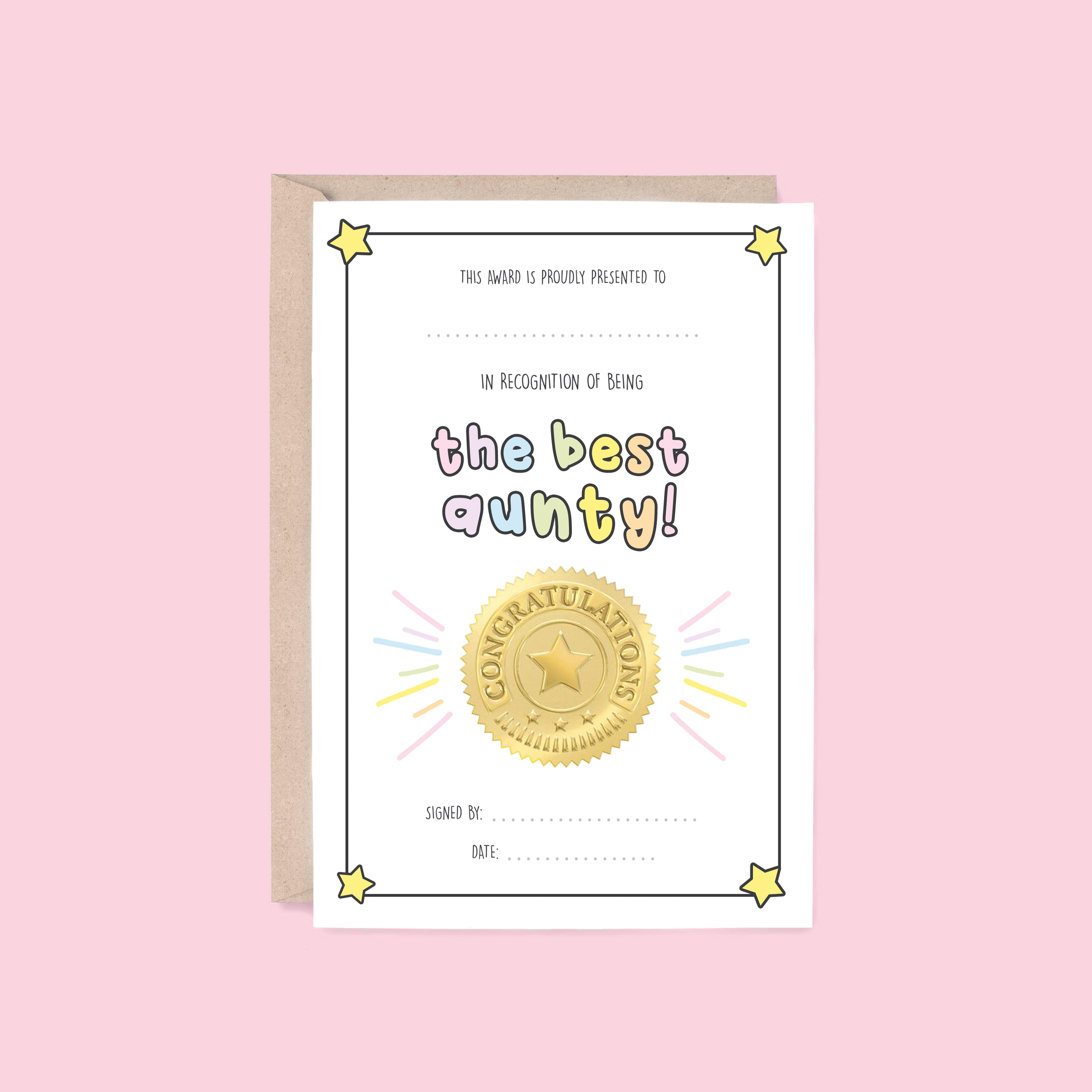 Best Aunty Card | Award (Birthday, Thank You)