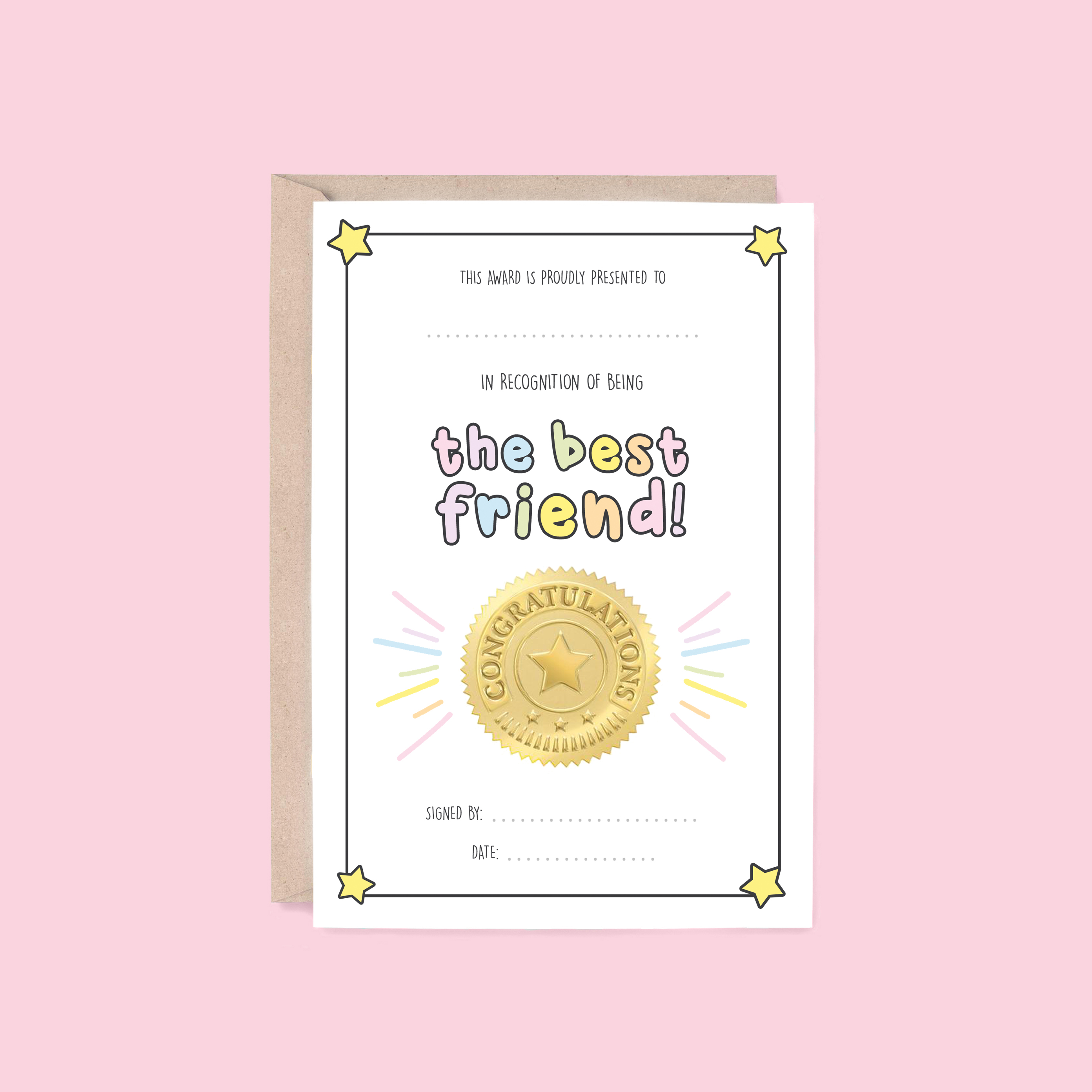 Best Friend Card | Award (Friendship, Birthday, Thank You)