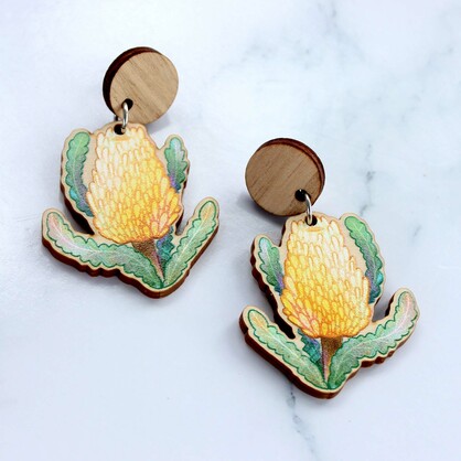 Yellow Banksia wooden earrings