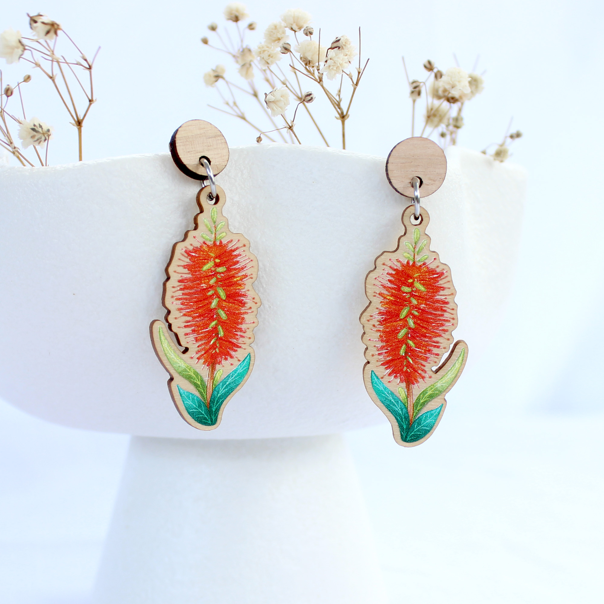 Bottlebrush wooden earrings