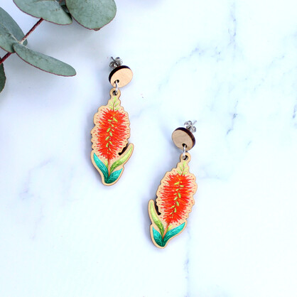 Bottlebrush wooden earrings