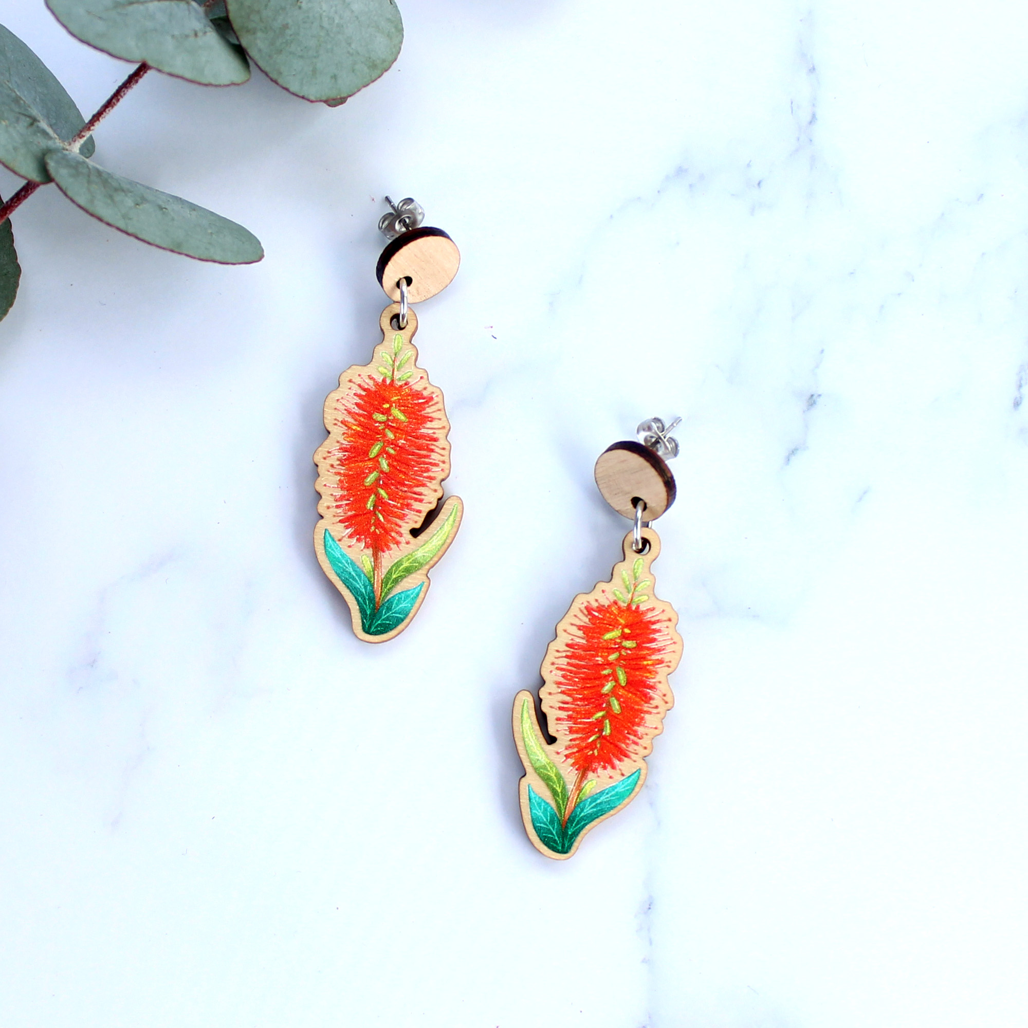 Bottlebrush wooden earrings