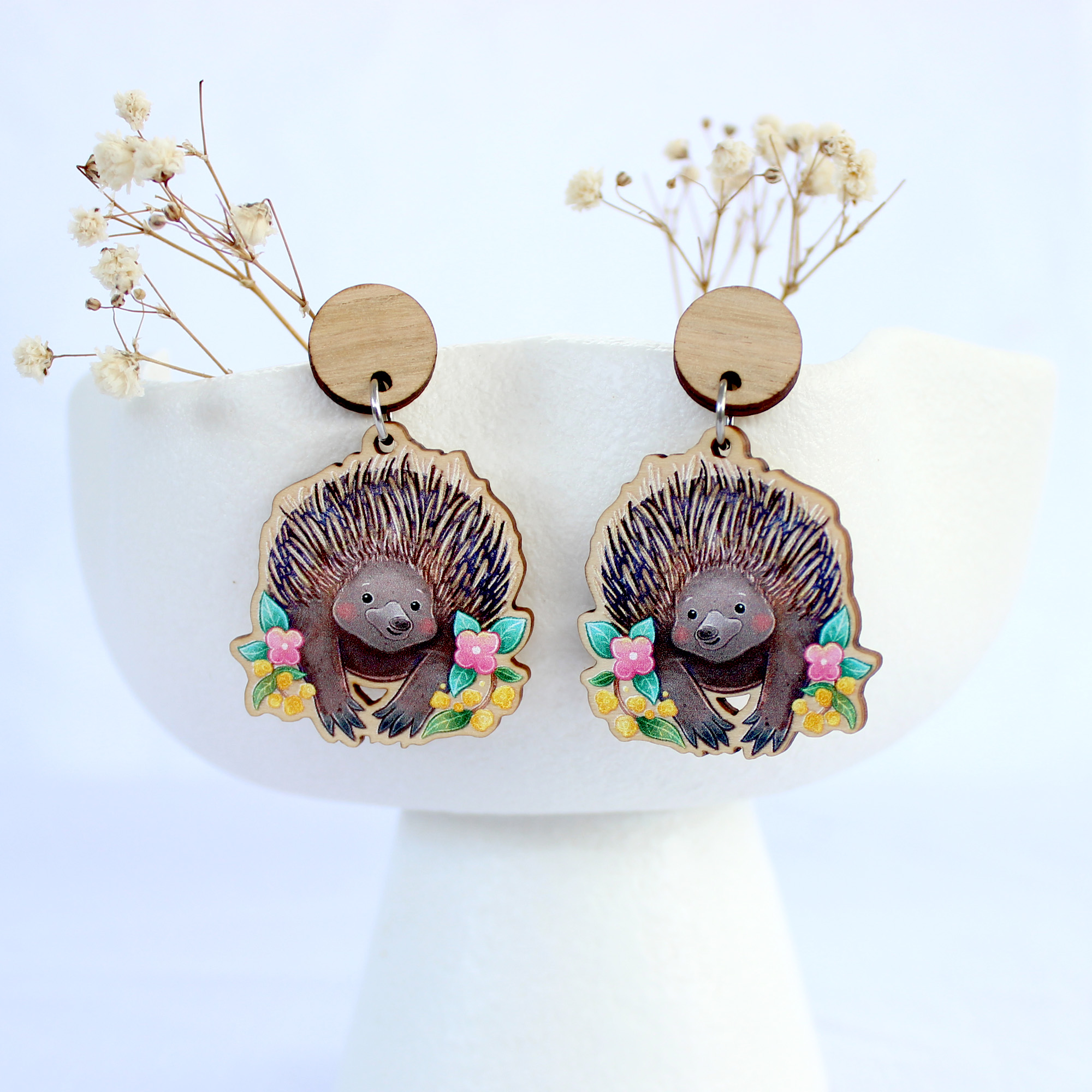 Echidna wooden earrings