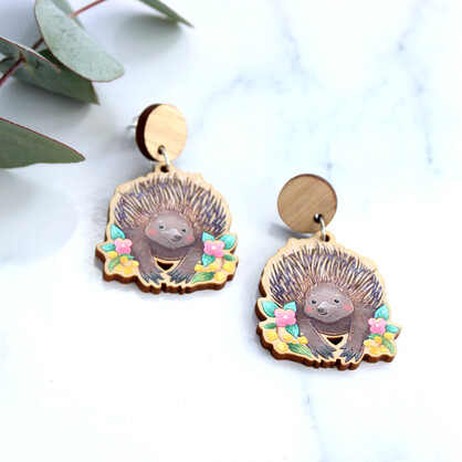 Echidna wooden earrings
