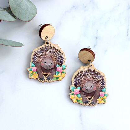 Echidna wooden earrings