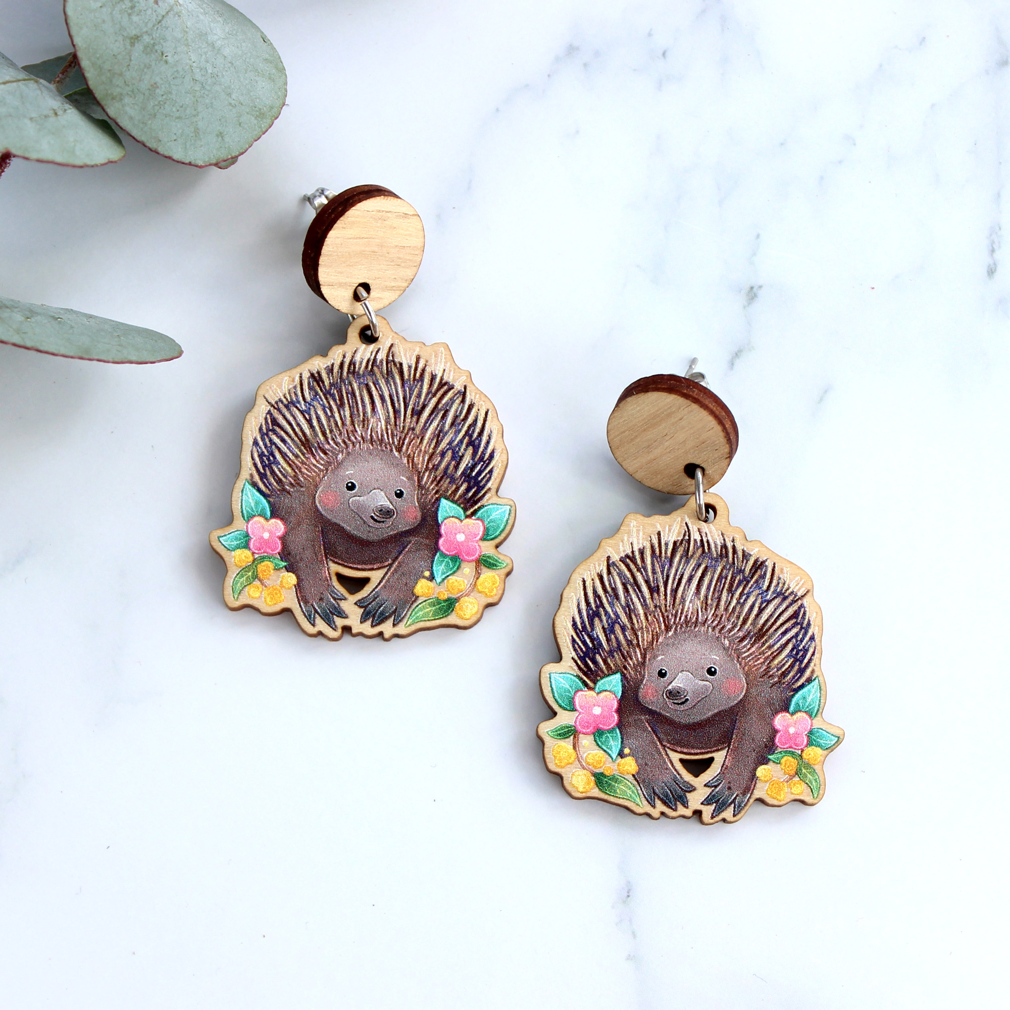 Echidna wooden earrings
