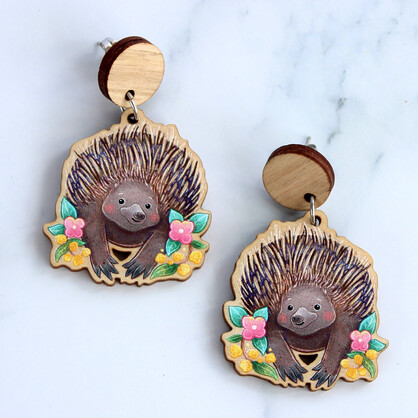 Echidna wooden earrings