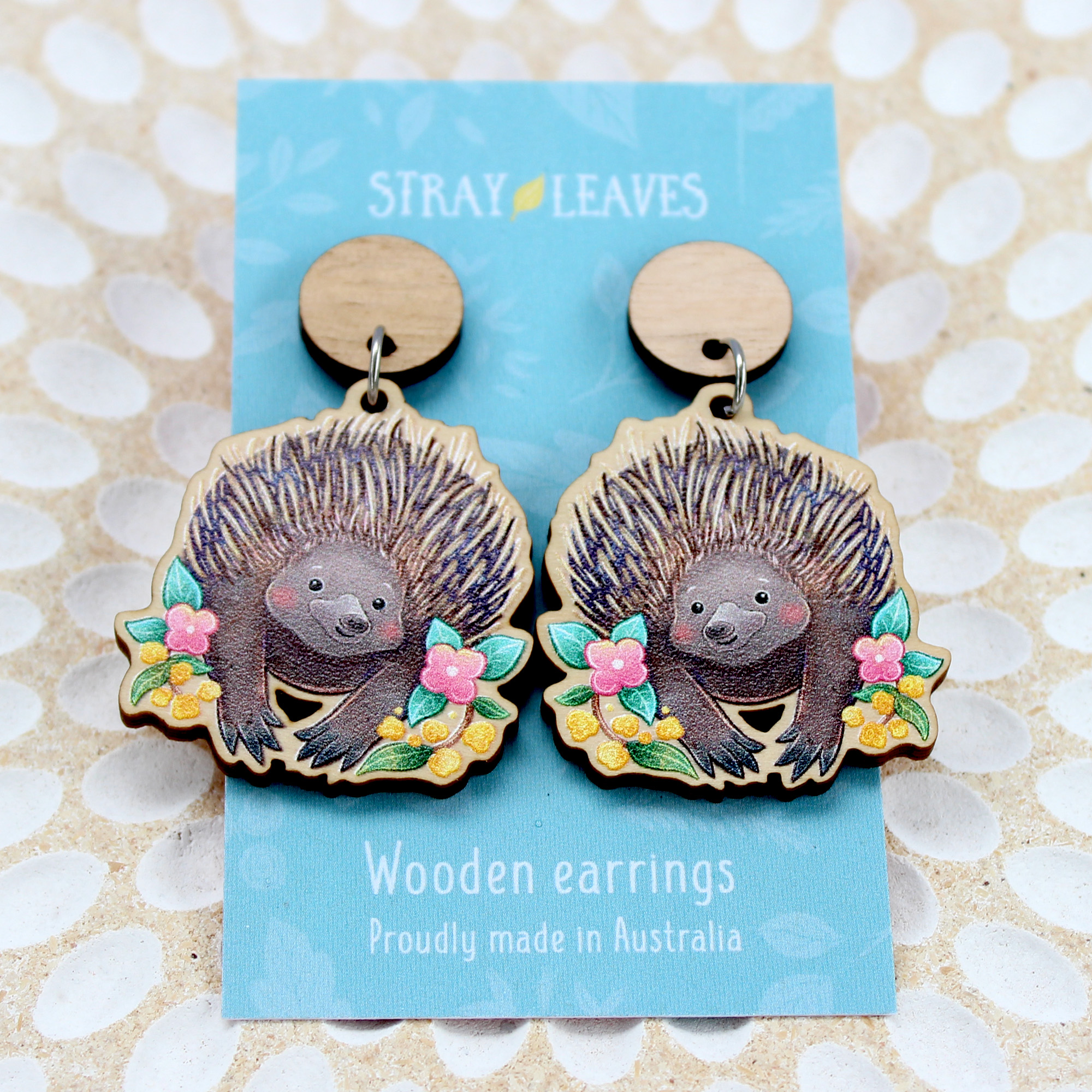 Echidna wooden earrings