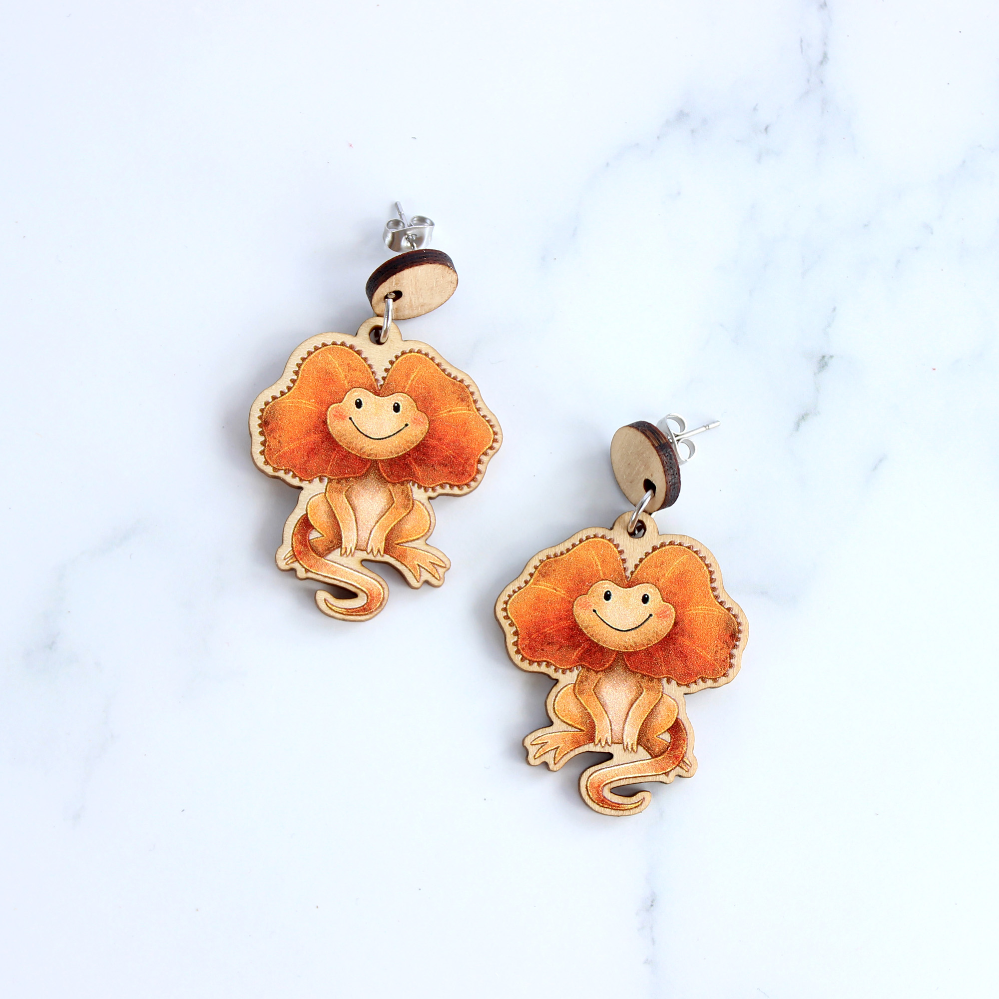 Frillneck Lizard wooden earrings