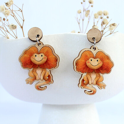 Frillneck Lizard wooden earrings