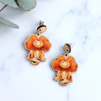 Frillneck Lizard wooden earrings