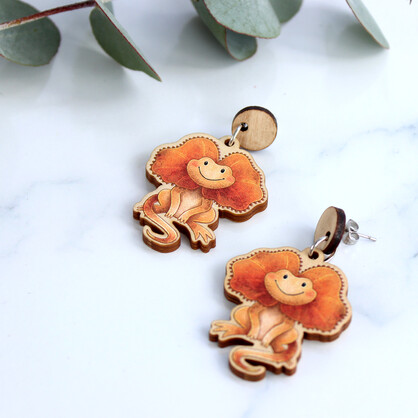 Frillneck Lizard wooden earrings