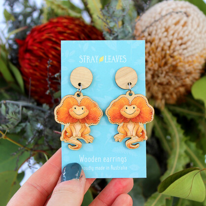 Frillneck Lizard wooden earrings