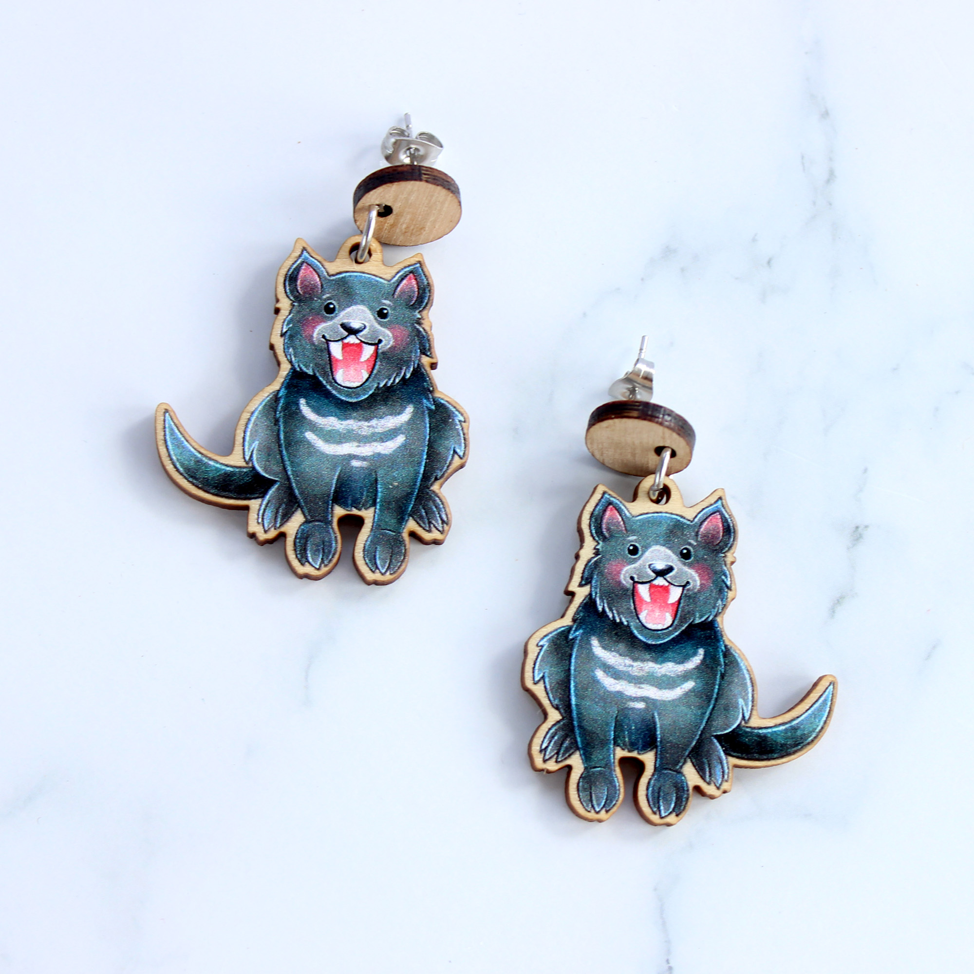 Wholesale Tasmanian Devil wooden earrings - Stray Leaves - Fieldfolio