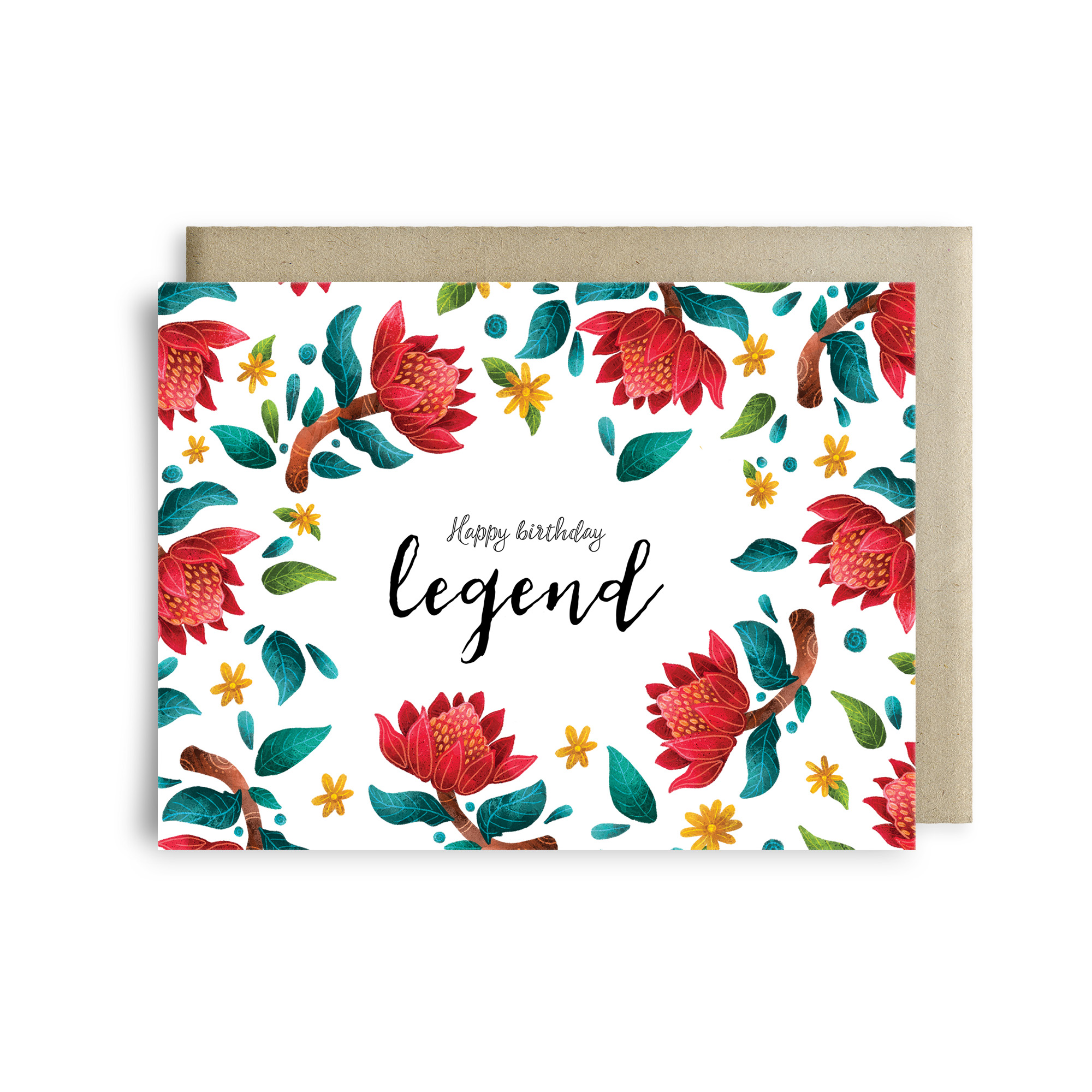 Wholesale Stray Leaves Red Australian Waratah recycled birthday card Fieldfolio