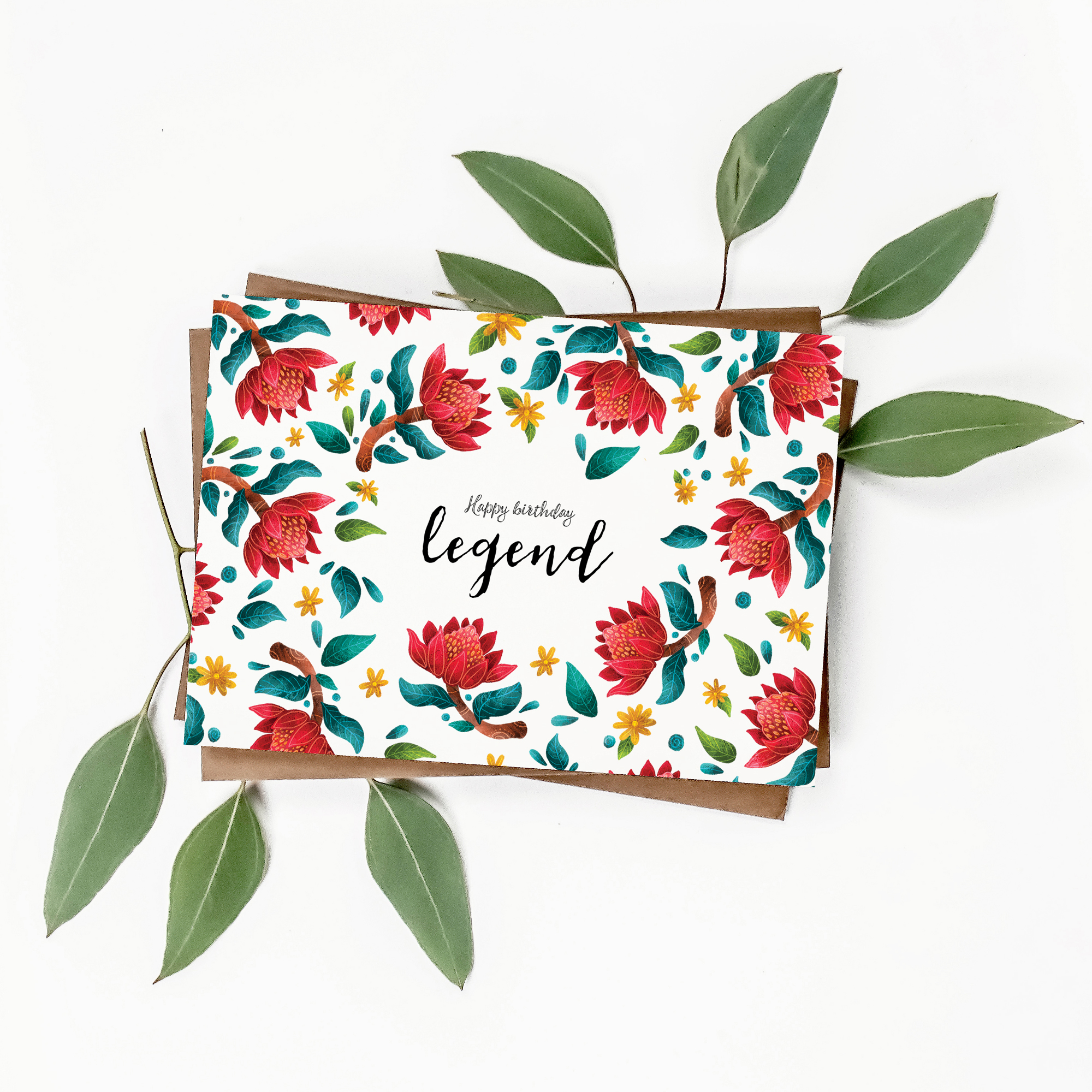 Wholesale Stray Leaves Red Australian Waratah recycled birthday card Fieldfolio