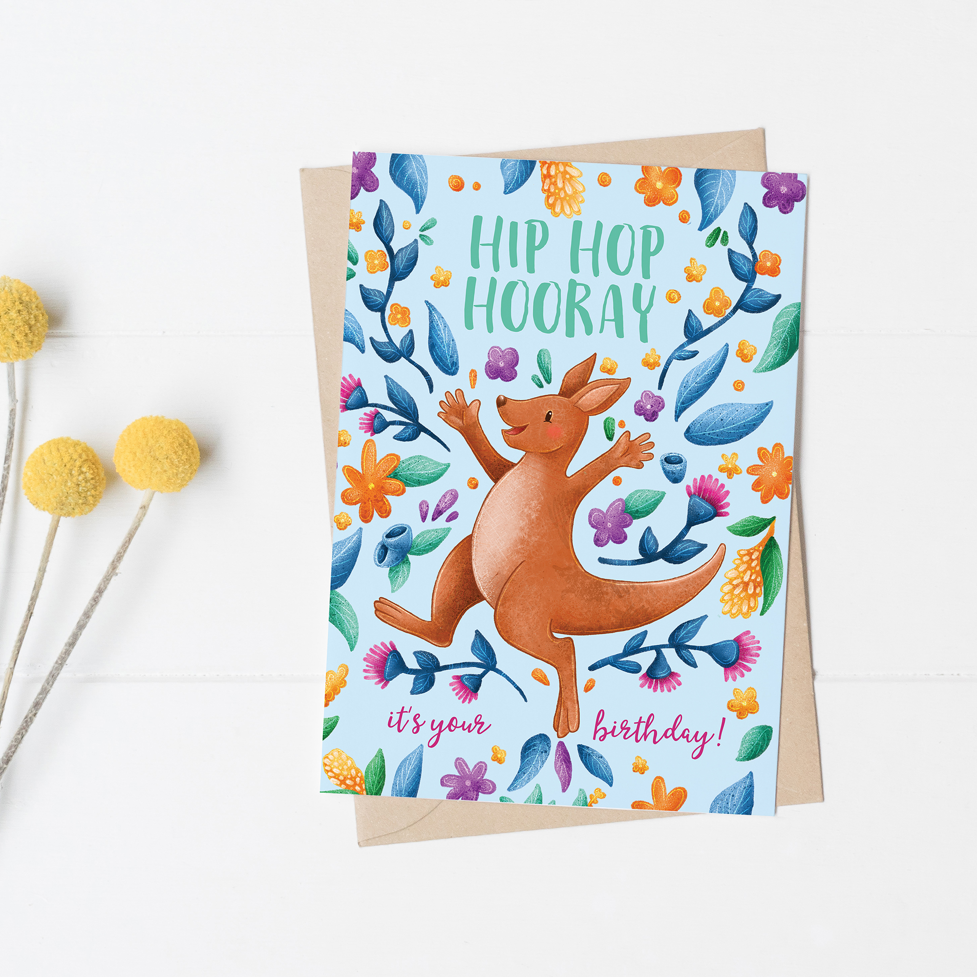 Wholesale Stray Leaves Australian animal kangaroo recycled birthday card Fieldfolio