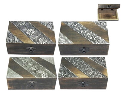 15x10cm Floral Design Wooden Box 4 Asstd