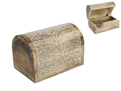 23x15cm White Wash Chest with Carved Floral Design