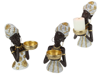 26cm Decor African Lady Candle Holder 2 Asstd