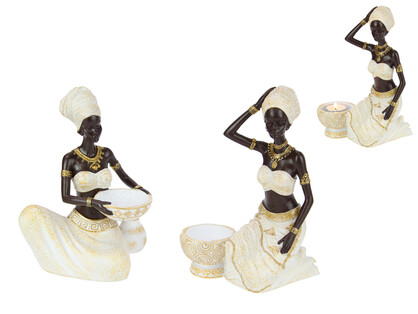 22cm Sitting African Lady with Tealight 2 Asstd