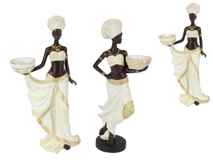 33cm Standing African Lady with Tealight 2 Asstd