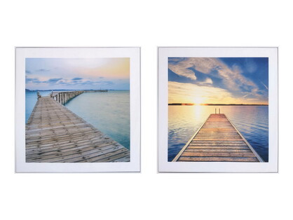 80x80cm Framed Art Coastal Pier with Glitter Finish 2 Asstd