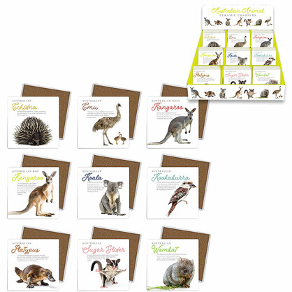 10x10cm Coaster with Australian Animal Design 9 Asstd (72=Free Display)