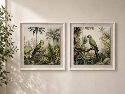 75x75cm Framed Canvas Artwork with Australian Bird in Rainforest Design 2 Asstd