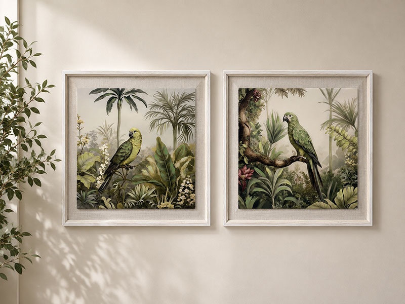75x75cm Framed Canvas Artwork with Australian Bird in Rainforest Design 2 Asstd