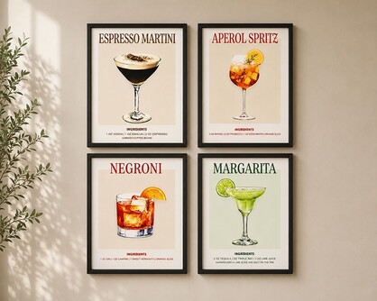 50x40cm Framed Artwork Print with Cocktail Drink Design -3 Dimensional 4 Asstd