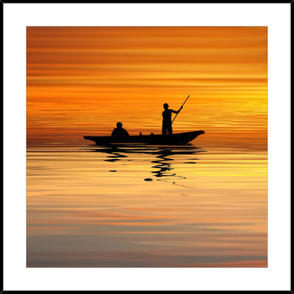 Home Gallery - Framed Print Fishing Silhouette at Sunset 45cm x 45cm Tempered Glass *ON SPECIAL*