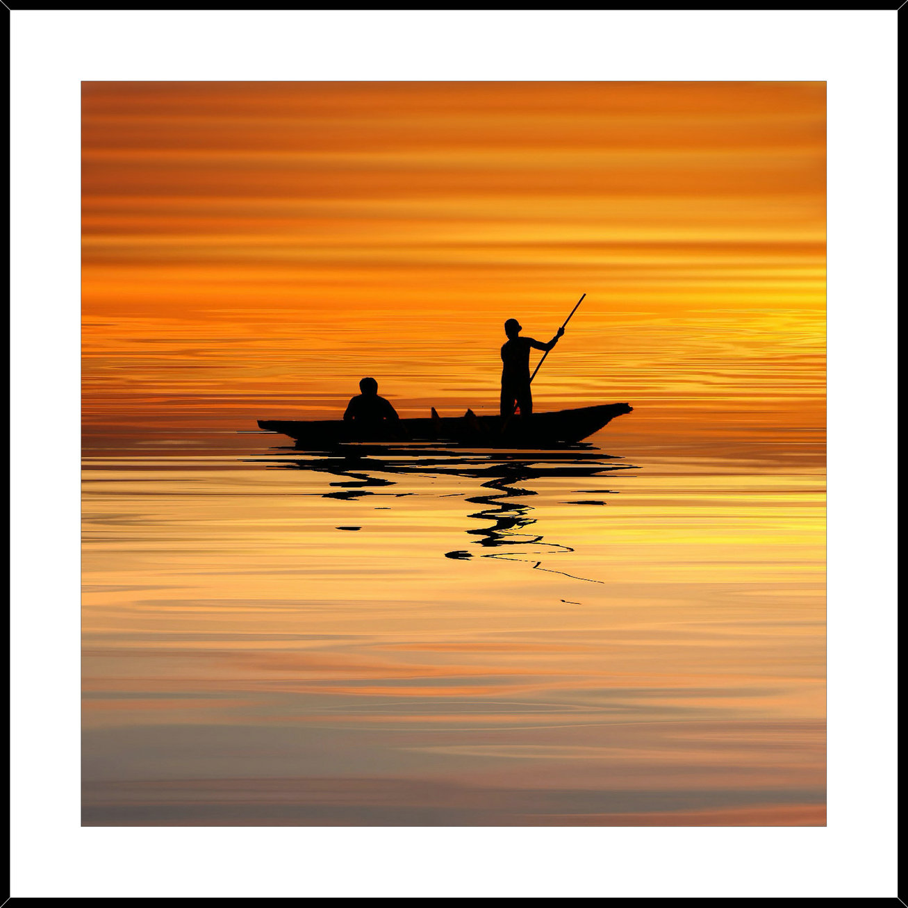 Home Gallery - Framed Print Fishing Silhouette at Sunset 45cm x 45cm Tempered Glass *ON SPECIAL*