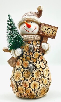 Christmas - Snowman Woodlook Holding Tree 27 cm High